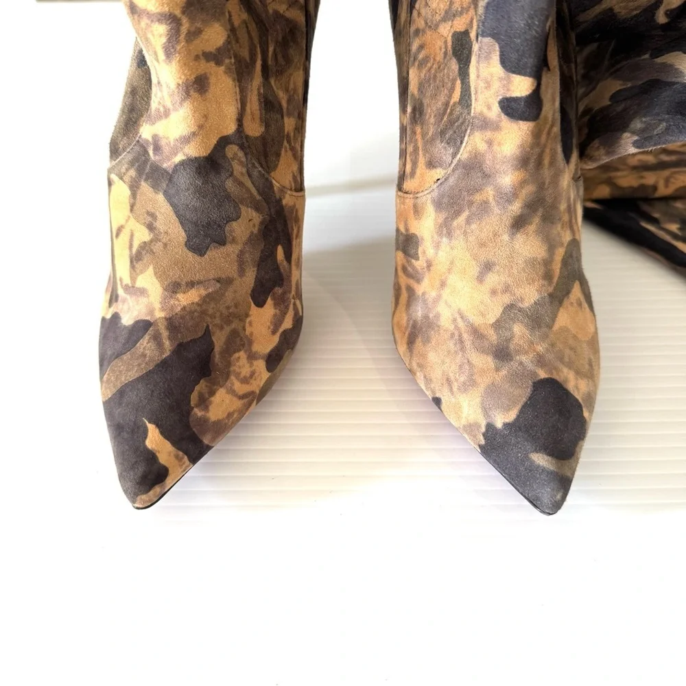 Amanda Gregory Desert Camo Suede Thigh High Stiletto Boots EU 38 US 7.5